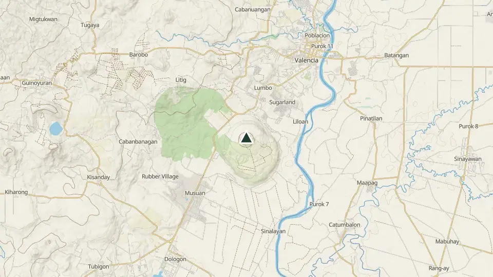 Topographic map of the area around the Mt. Musuan (Calayo) summit