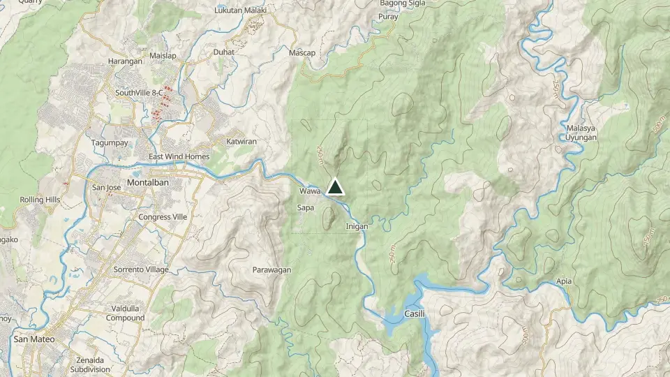 Topographic map of the area around the Mt. Pamitinan summit