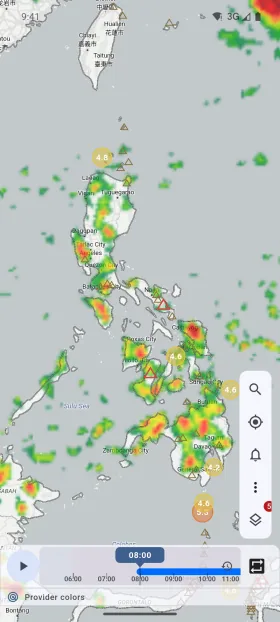 Past-week earthquakes and volcanoes over radar