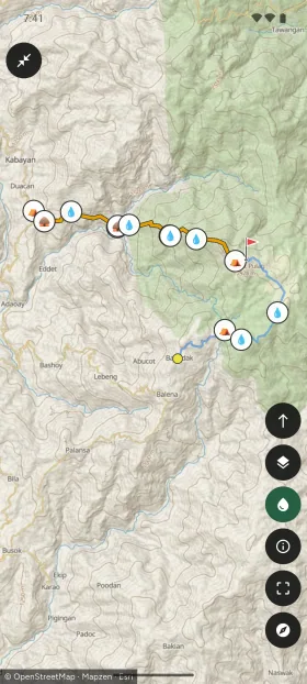 Trails, water sources and campsites on Mt. Pulag