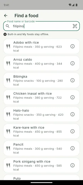Offline catalog with adobo, sinigang, inasal and more